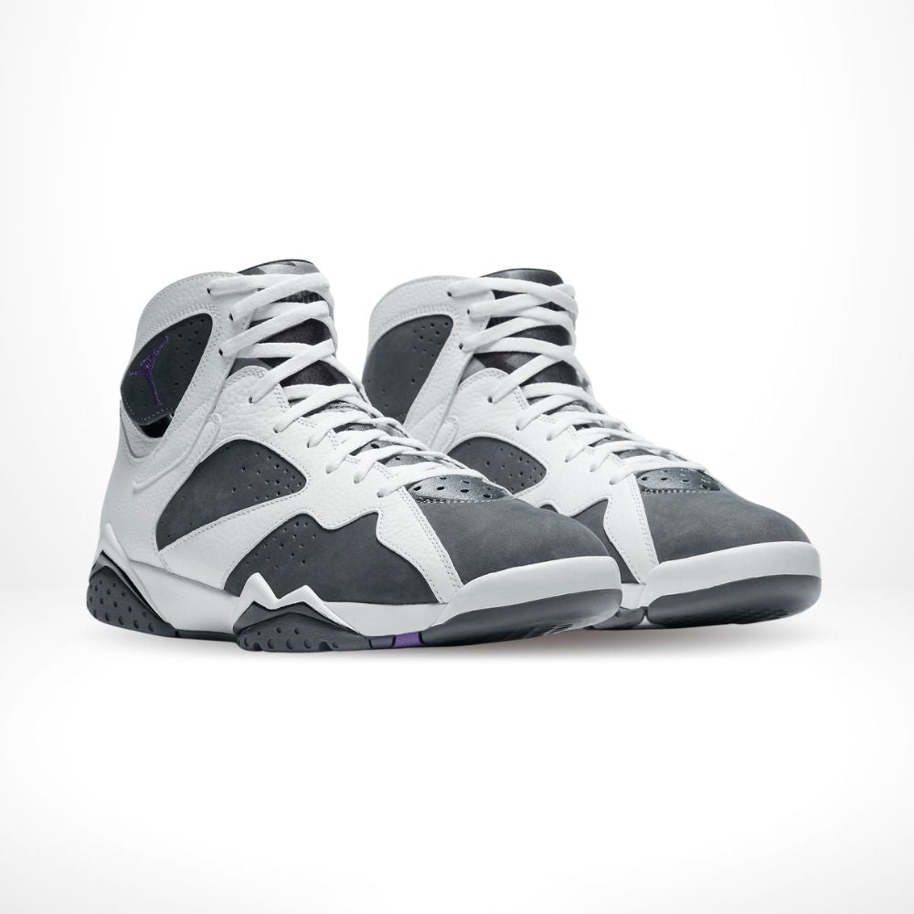 Angled front view of a full pair of Air Jordan 7