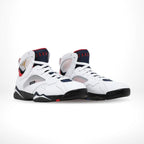 Angled front view of a full pair of Air Jordan 7