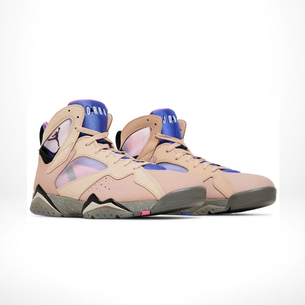 Angled front view of a full pair of Air Jordan 7