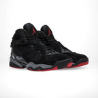 Angled front view of a full pair of Air Jordan 8