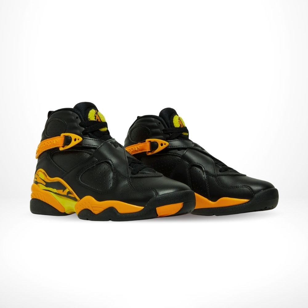 Angled front view of a full pair of Air Jordan 8