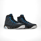 Angled front view of a full pair of Air Jordan 9
