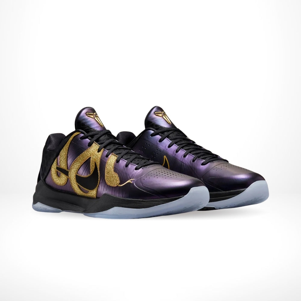 Angled front view of a full pair of Nike Kobe
